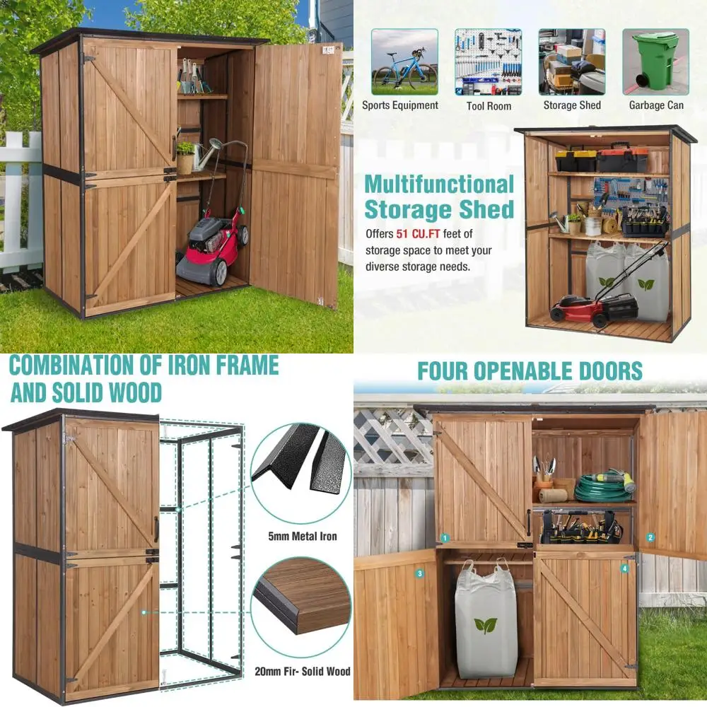 

Durable Metal Frame Garden Shed with Adjustable Shelving and Bike Storage Cabinet