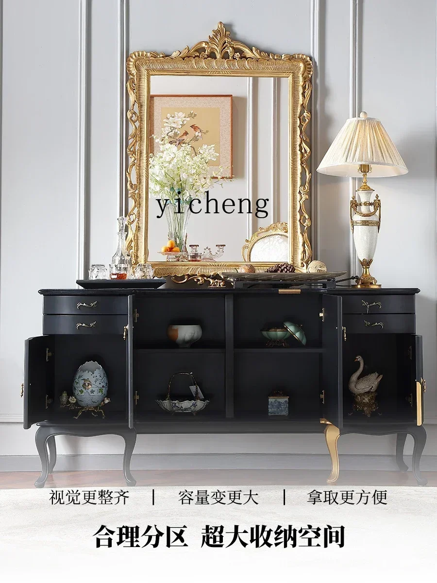 y24-light luxury matte black gold solid wood dining side storage cabinet living room art cabinet