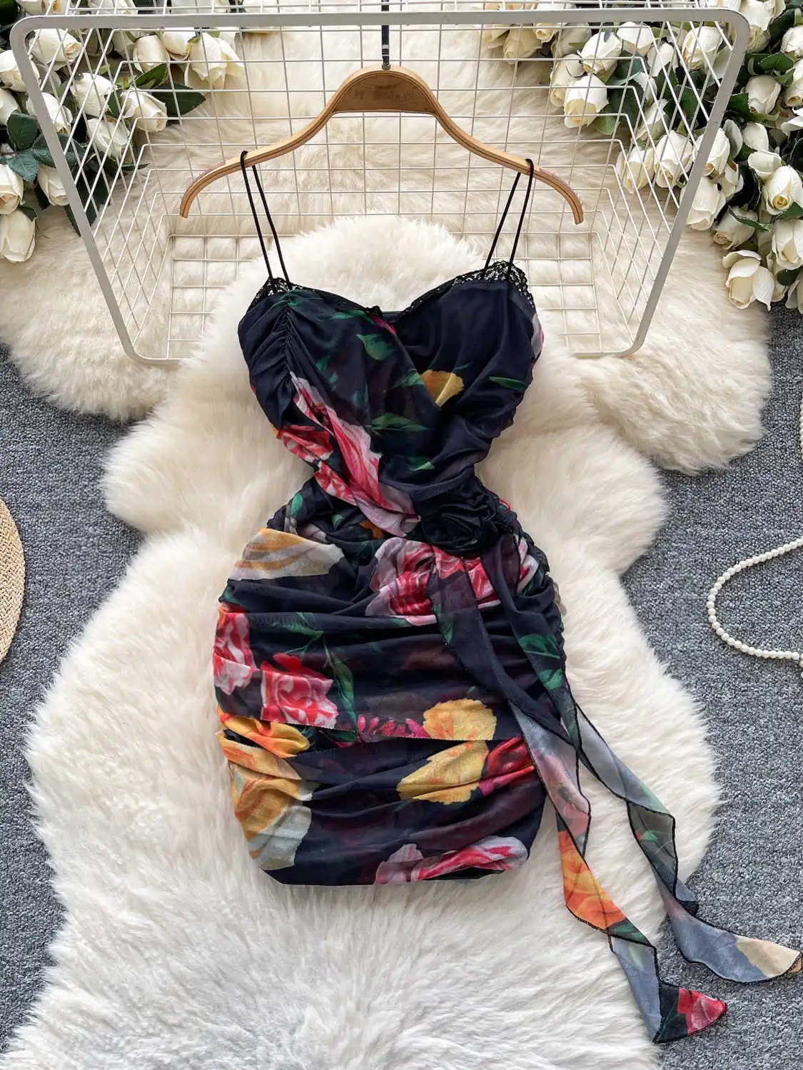 

Women Black Gothic Evening Bodycon Dress Vintage Off Shoulder Flower Print Luxury Dresses Y2k One Piece Frocks 2000s Emo Clothe