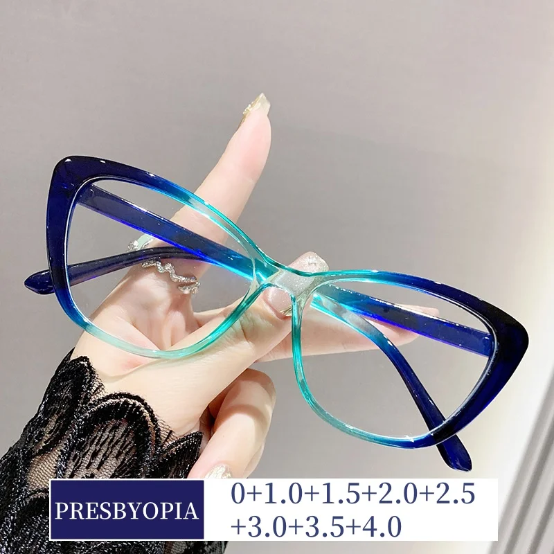 

Cat Eye Blue Light Blocking Presbyopia Eyewear High Quality Gradient Blue Far Sight Goggle Eye Protection Reading Eyeglasses