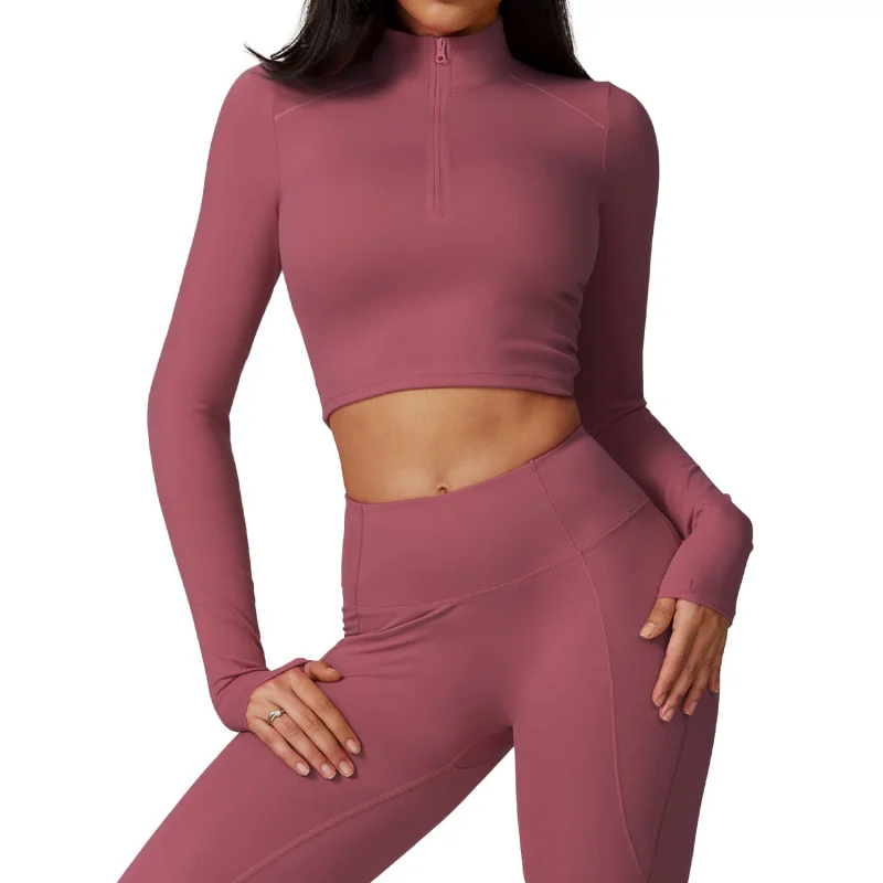 

ZC-Zipper Tight Long Sleeve Yoga Wear SportsTT-shirt Autumn and Winter High Strength Quick-Drying Running Fitness Top8796