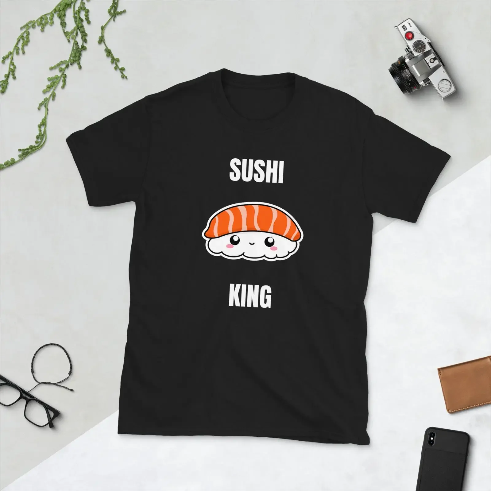 Sushi King Salmon Nigiri Kawaii Cute Japanese Food Foodie Funny Pun  T Shirt vintage Washed Breathable homme Versatile