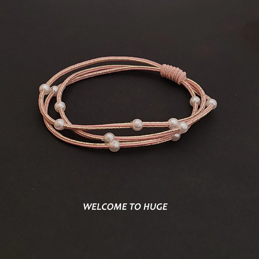 5 STÜCK Heißer Goldener Faden mit Perlen Hohe Elastizität Haargummis für Frauen Mädchen Pferdeschwanzhalter Haarschmuck – Detail 6