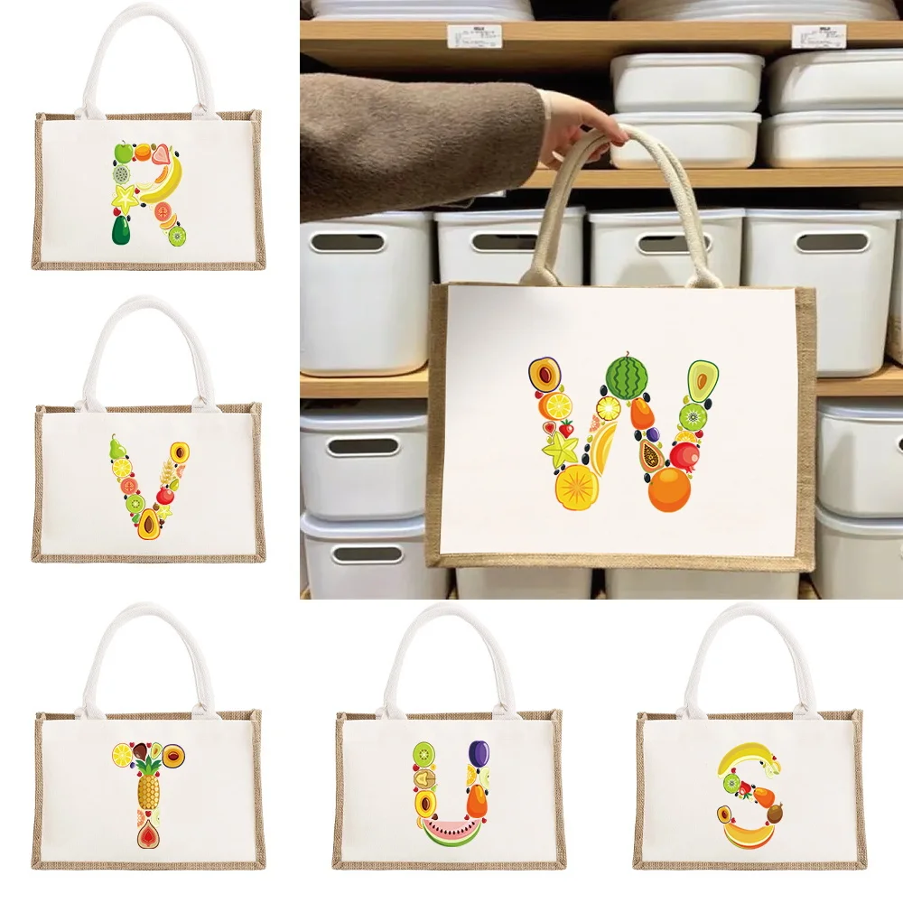 

Portable Women's Shopping Bags Large Capacity Fruit Letter Pattern Tote Bag Beach Outdoor Grocery Lightweight Storage Handbag