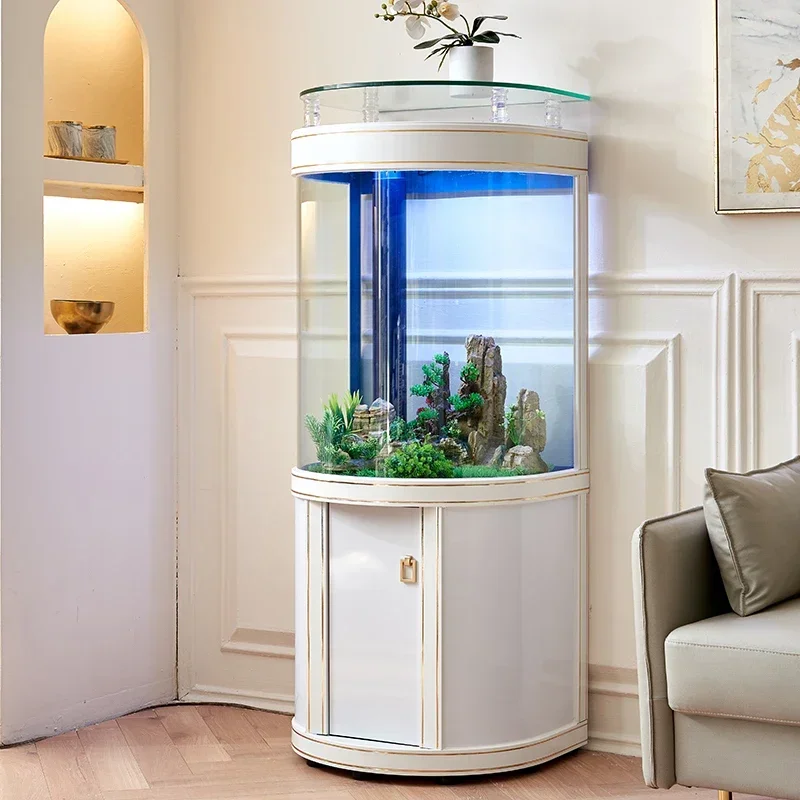 Light Luxury Fish Tank Living Room Home Family TV Cabinet Side Semicircle Bottom Filter Glass Aquarium Ecology