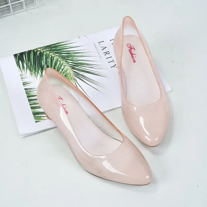 FHANCHU 2023 New Women Pumps,Soft PVC High Heels,Kitchen Crystal Work Shoes,Slip On,Pointed Toe,Black,Blue,Pink,Khaki,Dropship