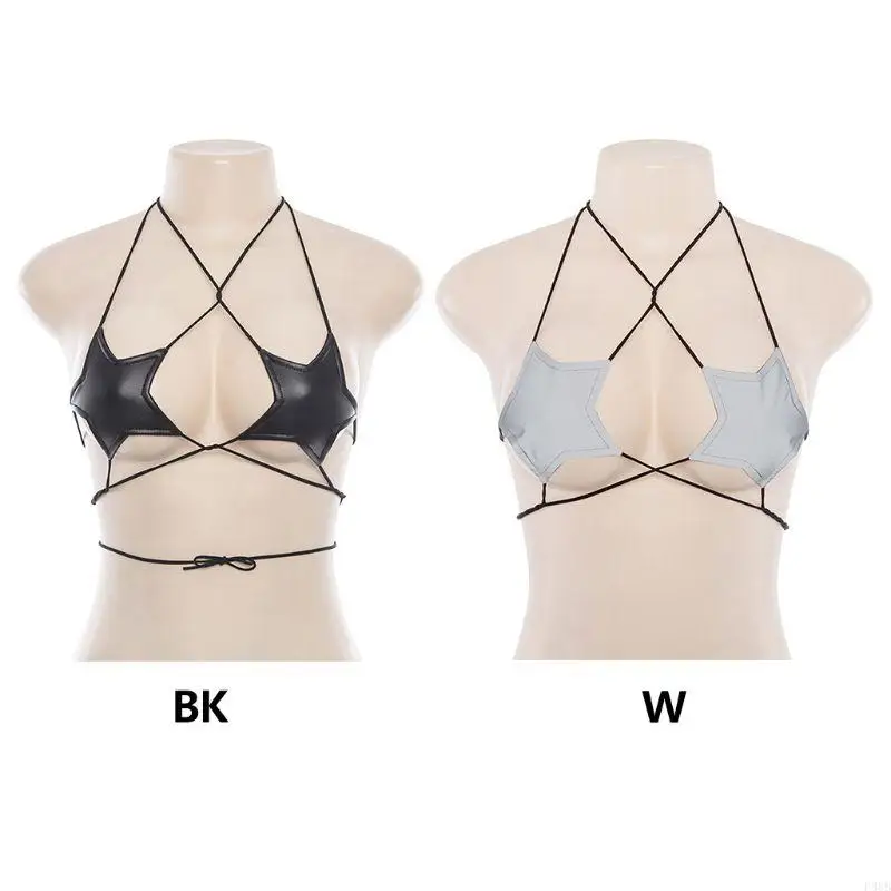 P88B Womens Sexy Glitzer Reflexion Fünf-Punkte Star Bra Riemchen Bandage Halfter Top