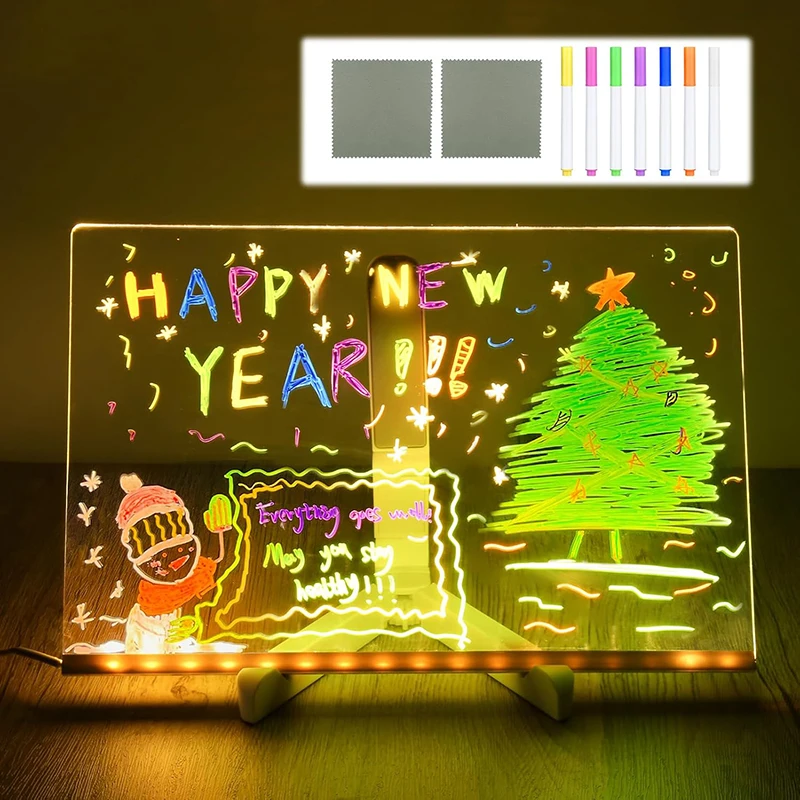 LED Letter Message Board With 7 Colorful Pens Glow Memo Board Erasable Neon Sign Clear Writing Board for Office School Home