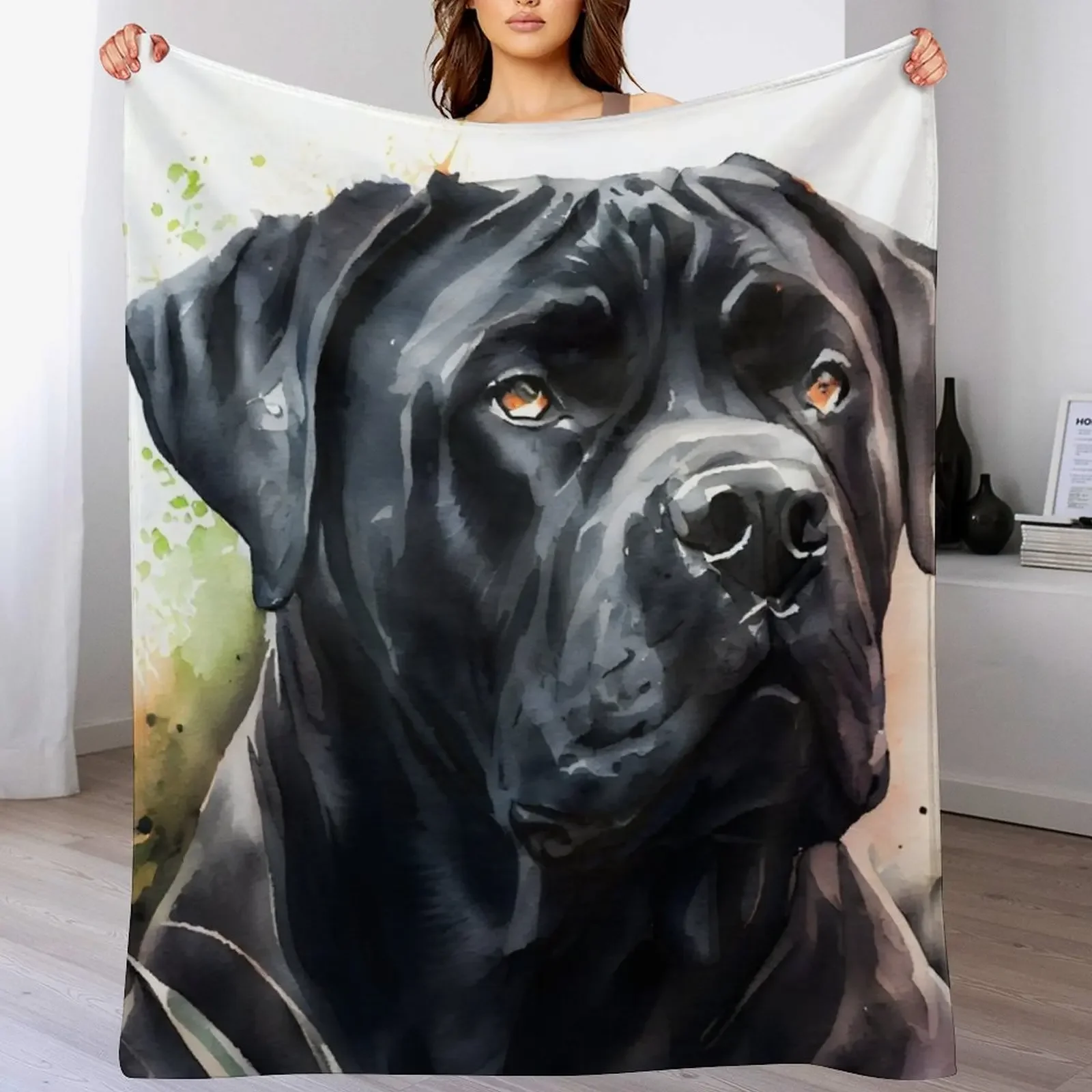 A Black Cane Corso Watercolor portrait Throw Blanket Outdoor Soft Blanket for Picnic Beach Camping
