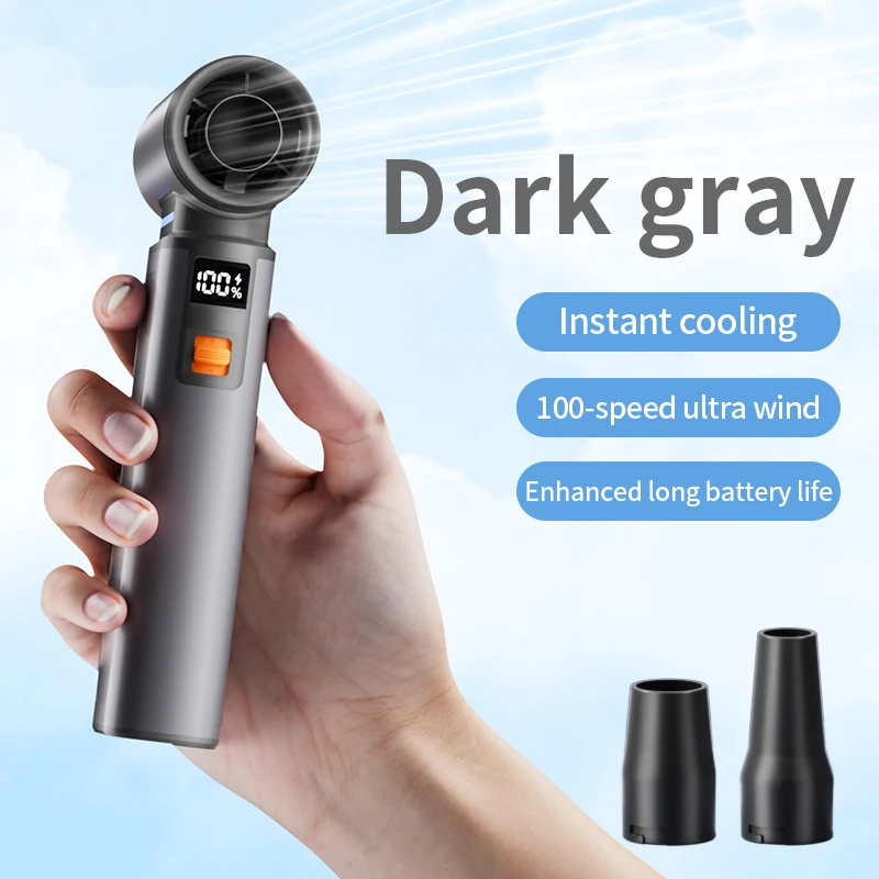 130000r/s Portable Turbo Handheld Fan, 100 Winds Speeds Adjustable, 8000 mAh Rechargeable Battery, LED Display, Outdoor Camping