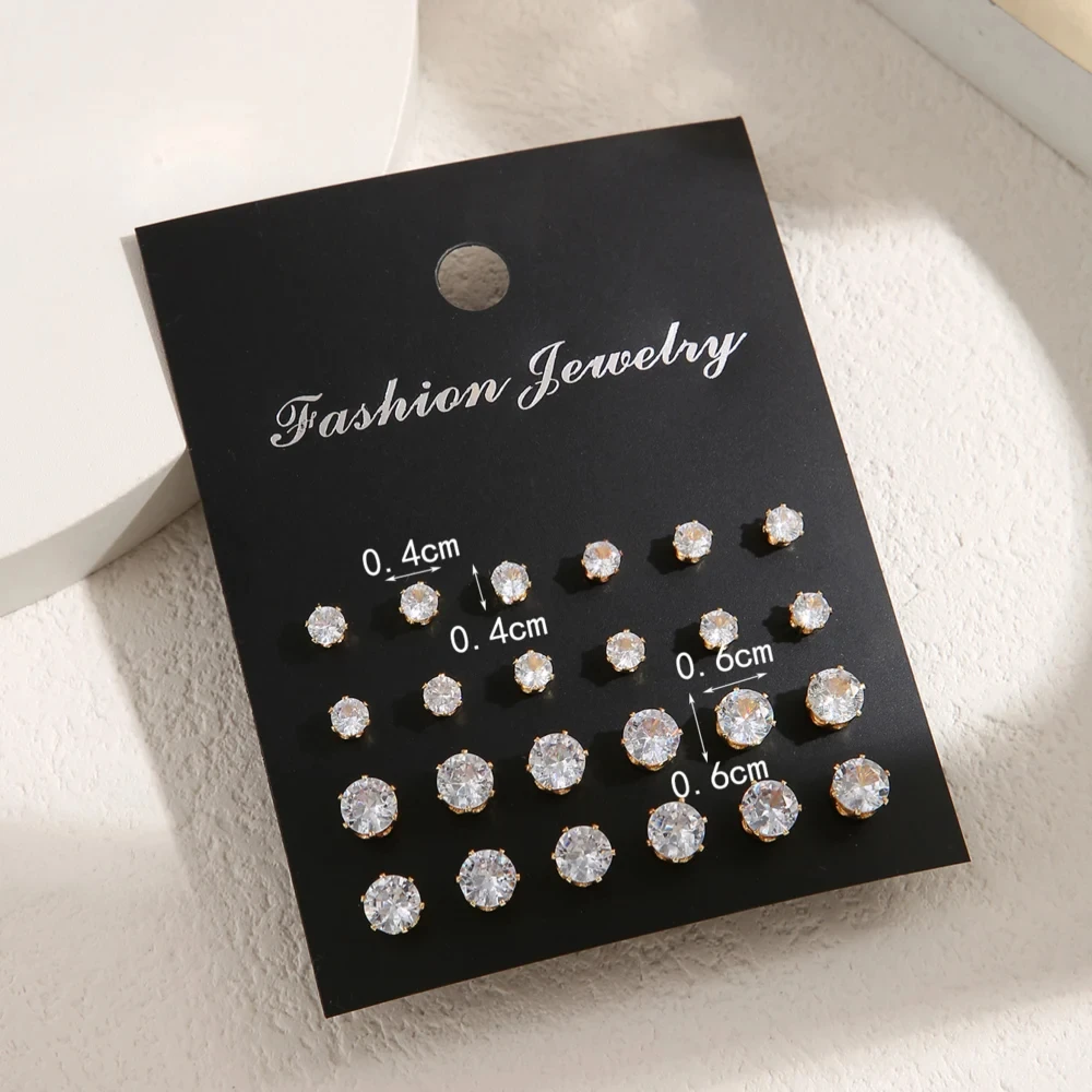 12 Pair/Lot White Shiny Wedding Stud Earrings Set For Women Men Crystal Jewelry Accessories Oorbellen Jewelry Earrings image 6