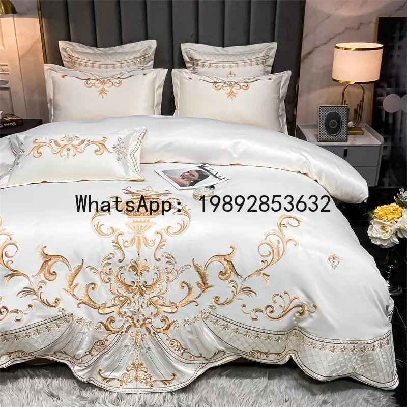 

a28 silk four-piece set cotton pure cotton quilt cover bed sheet universal in all seasons