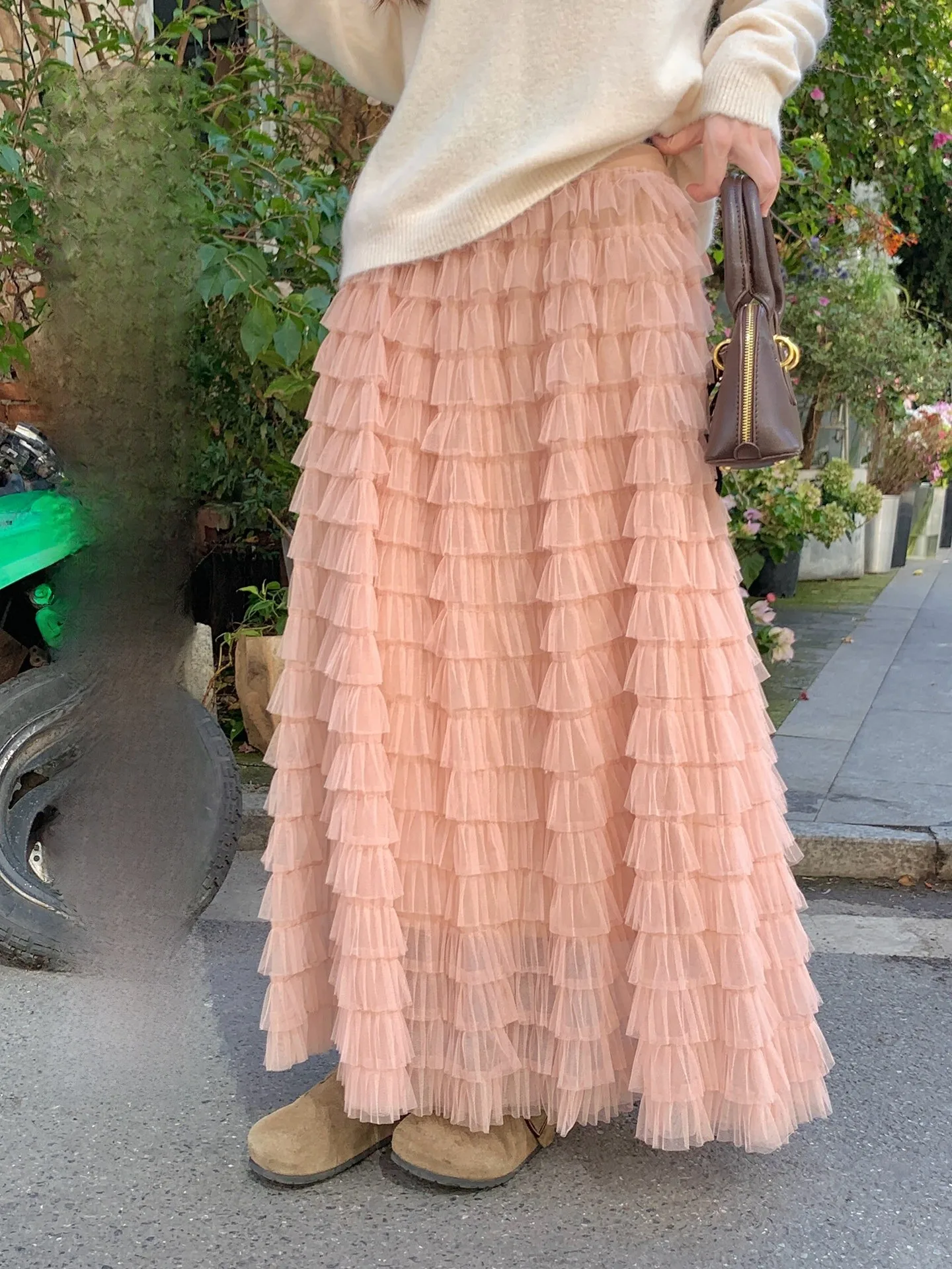 

Sweet Long Loose Design Net f Skirt for Women in White Cake Sle High Waist Polyester Fiber No Ironing Required