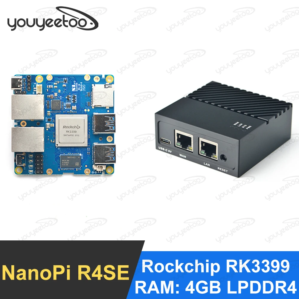 

youyeetoo NanoPi R4SE Rockchip RK3399 SOC Mini Portable Travel Router OpenWRT 4G LPDDR4 32G eMMC Mali-T864 GPU 4K VP9 Dual VOP