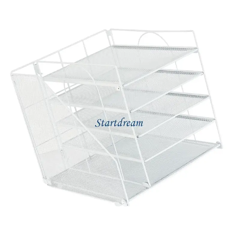 Desk Paper File Tray Organiser 5-Tiered Metal File Letter Tray With Book Rack K92C