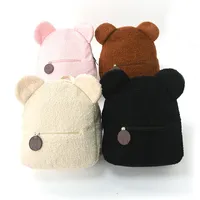 Cute Bear Ear Plush Backpack Casual Portable Women's Bag Children's Cartoon Double Shoulder Bag Zipper Opening Polyester Lining