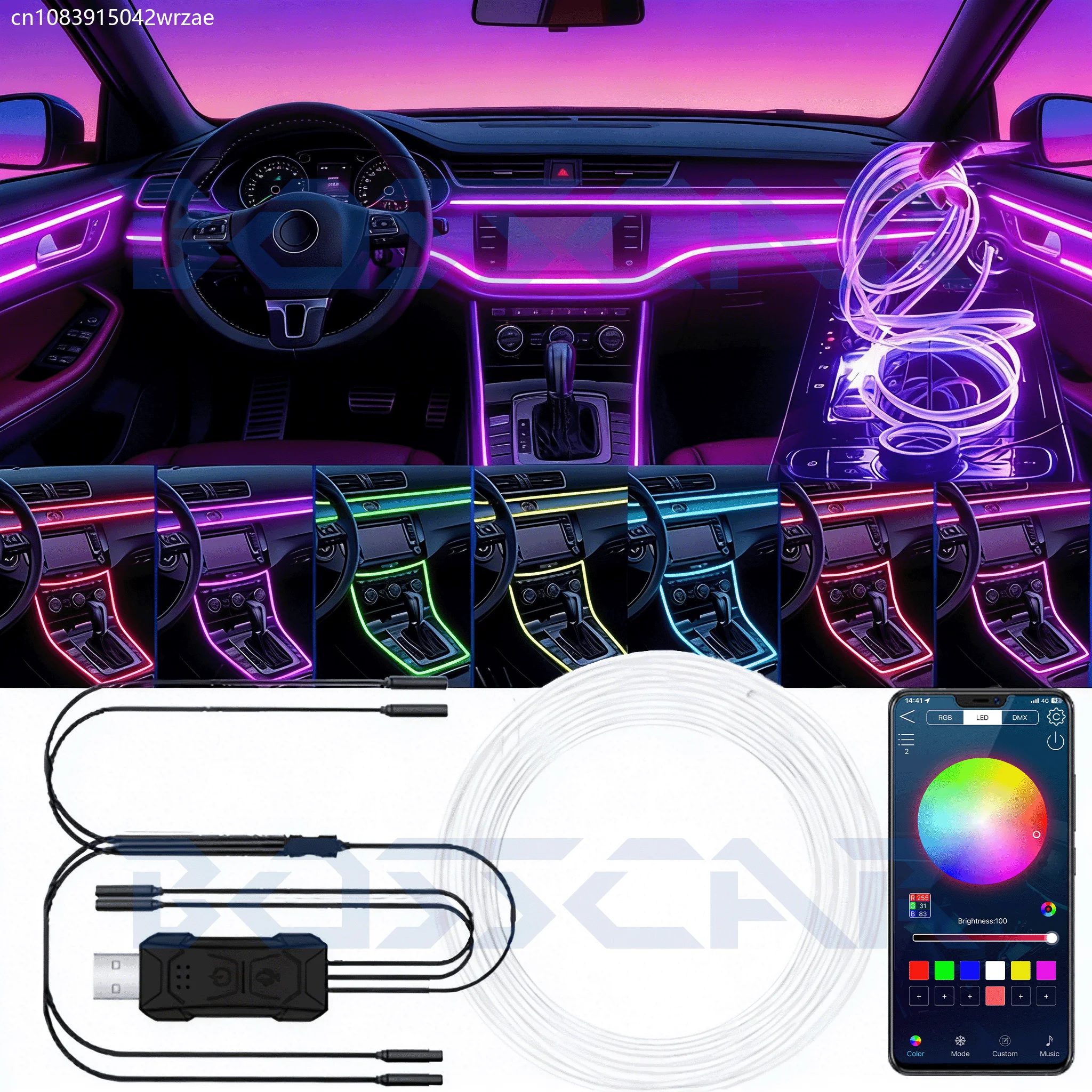 

Автомобильная RGB LED-лента для подсветки салона, USB-оптоволоконная неоновая невидимая лента, декоративная лампа для центральной консоли и дверей