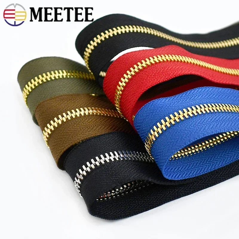 

1-5Y 5# Metal Zippers Roll Gold Silver Teeth Continuous Zip Tape Coat Replacement Zipper Repair Kit Tent Coil Ziper Sewing Zips