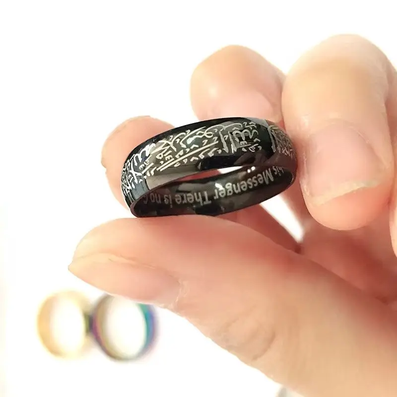 Unisex Titanium Steel Islamic God Ring with Arabic Quran Messenger Religious Words Trendy Fashion Jewelry Band for Men And Women