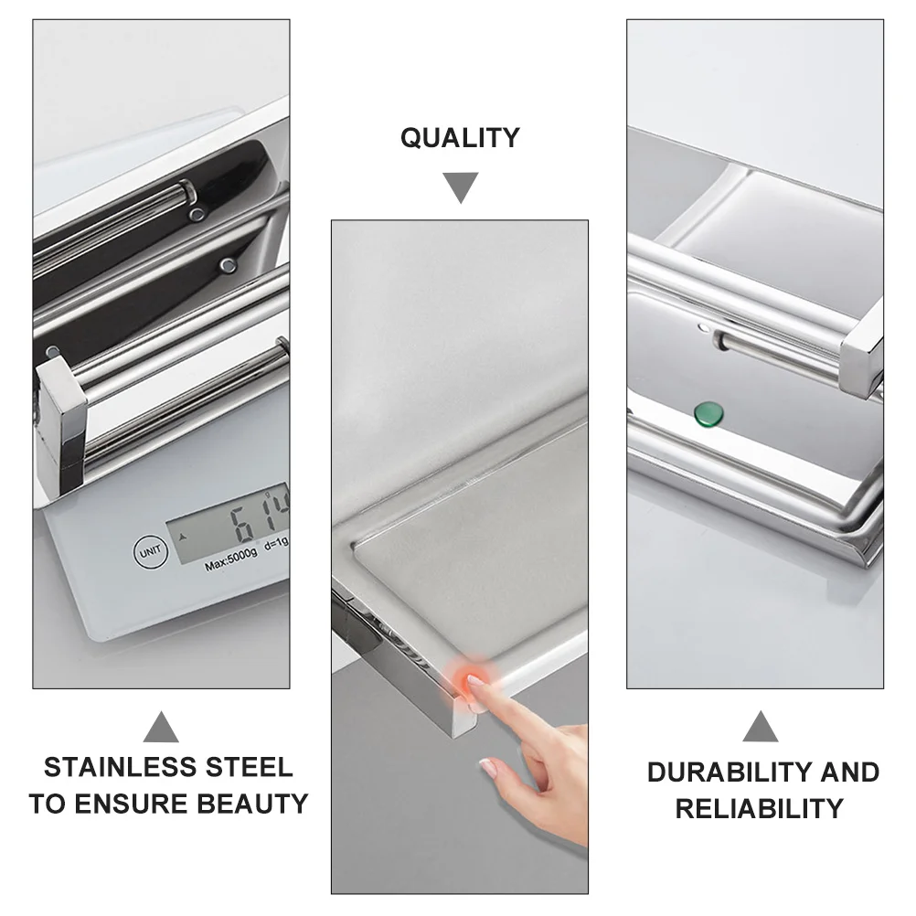 

1Pcs Stainless Steel Punch-Free Bathroom Tissue Holder Wall Phone Rack Toilet Paper Storage Holder Phone Storage Plate