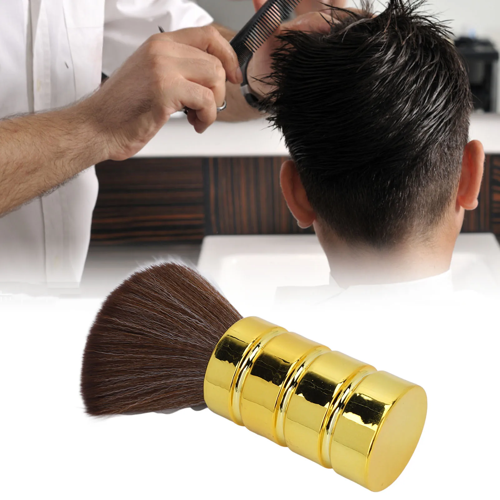 

Barber Neck Duster Brush Soft Gentle Electroplating Process Professional Neck Cleaning Brush Gold