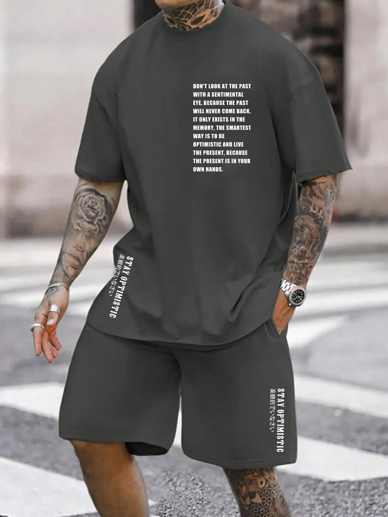 Summer New Men's Letter Print Short Sleeve Shorts Set Loose Suitable for Men's Slogan Graphic Street Suit