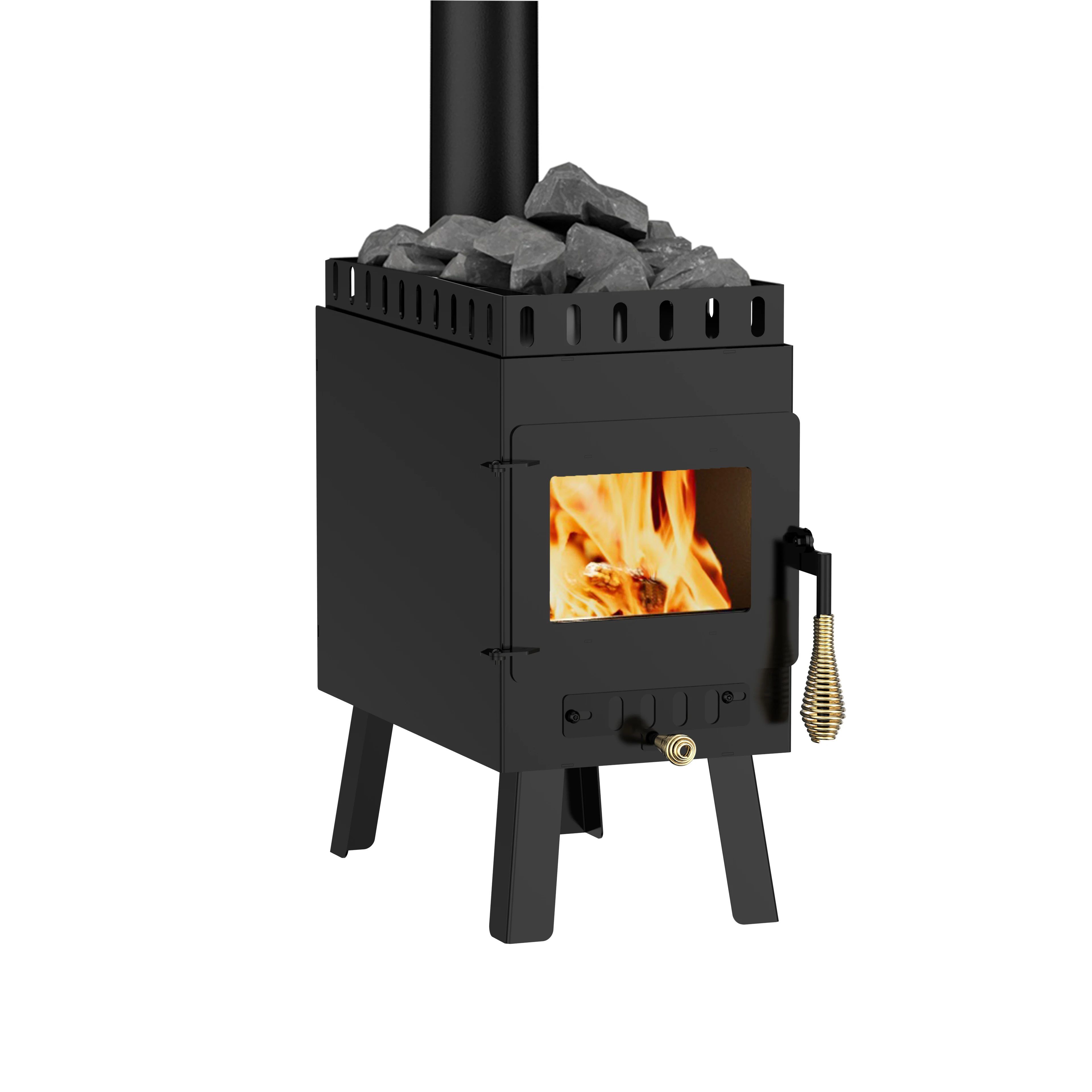 

RS01 Modern Style Portable Tiny Sauna Stove with 2 INCH Lip for to Hold Hot Rocks for Sauna Tent Wood Stove