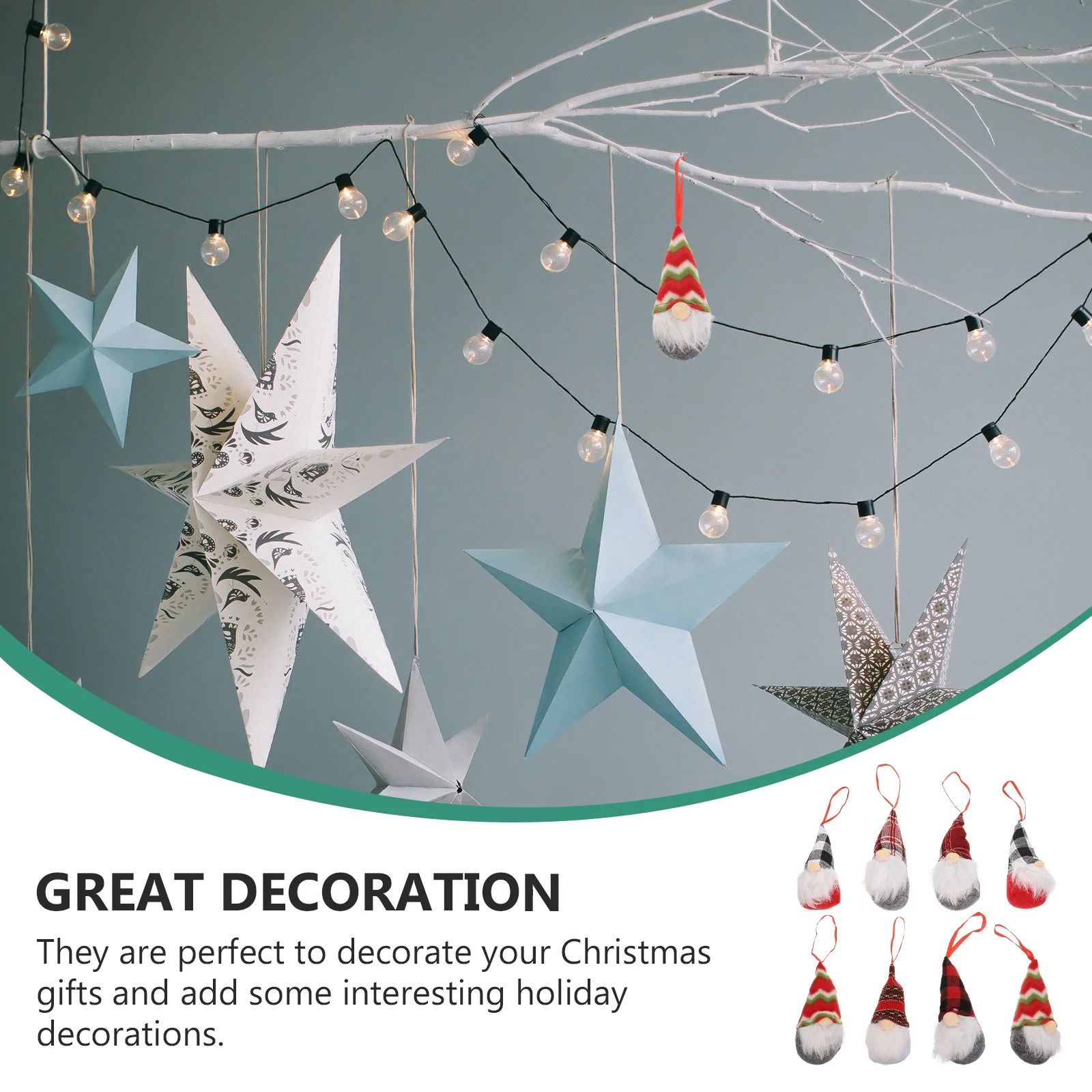 8 قطع من قلادة شجرة عيد الميلاد للعطلات، زينة معلقة على شكل جنوم ساحرة للحفلات الداخلية والخارجية والديكور المنزلي الاحتفالي #6