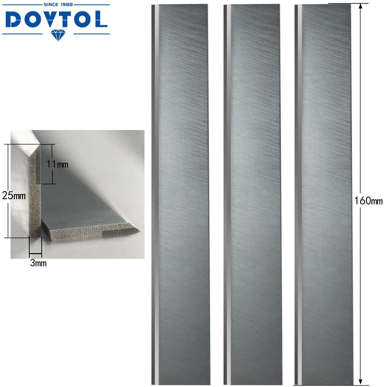 TCT Planer Blade 160x25x3มม. ชุดมีดเชื่อม3ชิ้นสำหรับเปลี่ยนเครื่องไสแนวตั้งเครื่องกัดความเร็วสูง4ด้านเครื่องไสไม้ฯลฯ