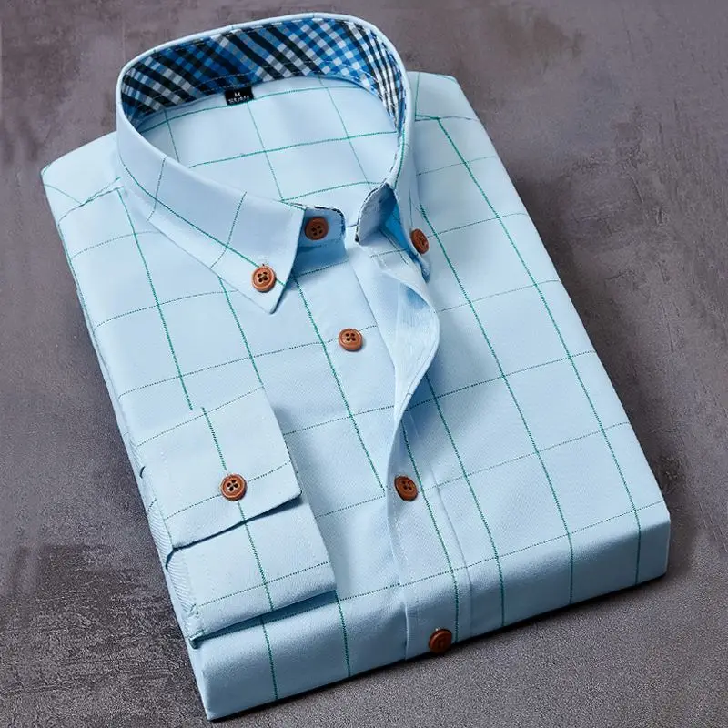 Faion Мужская клетчатая хлопковая повседневная приталенная длинная сверея Жан Весна Осень Зима Сезонная без железа на пуговицах