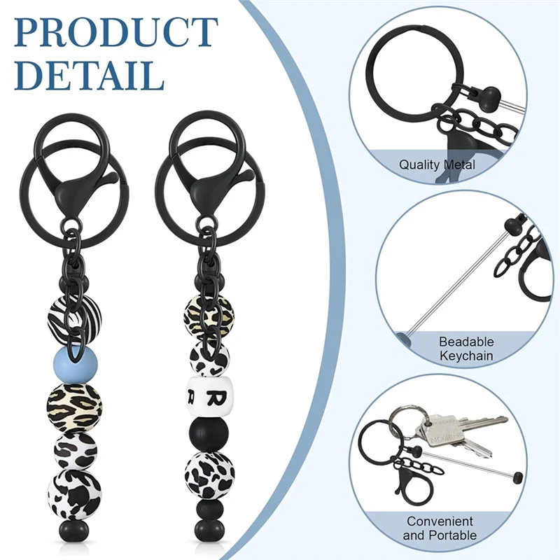 

ABAH-24 PCS Beadable Keychain Bars Bulk Metal Beaded Keychain Zinc Alloy For Beads DIY Blank Keychain For Bead Keychain Crafts B