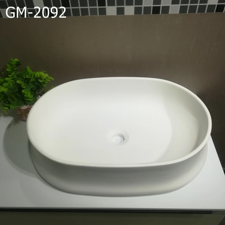 Modern Design Quality Oval Cultured Marble Solid Surface Sink Durable Artificial Stone Countertop Eco-Friendly Hand Wash Drainer