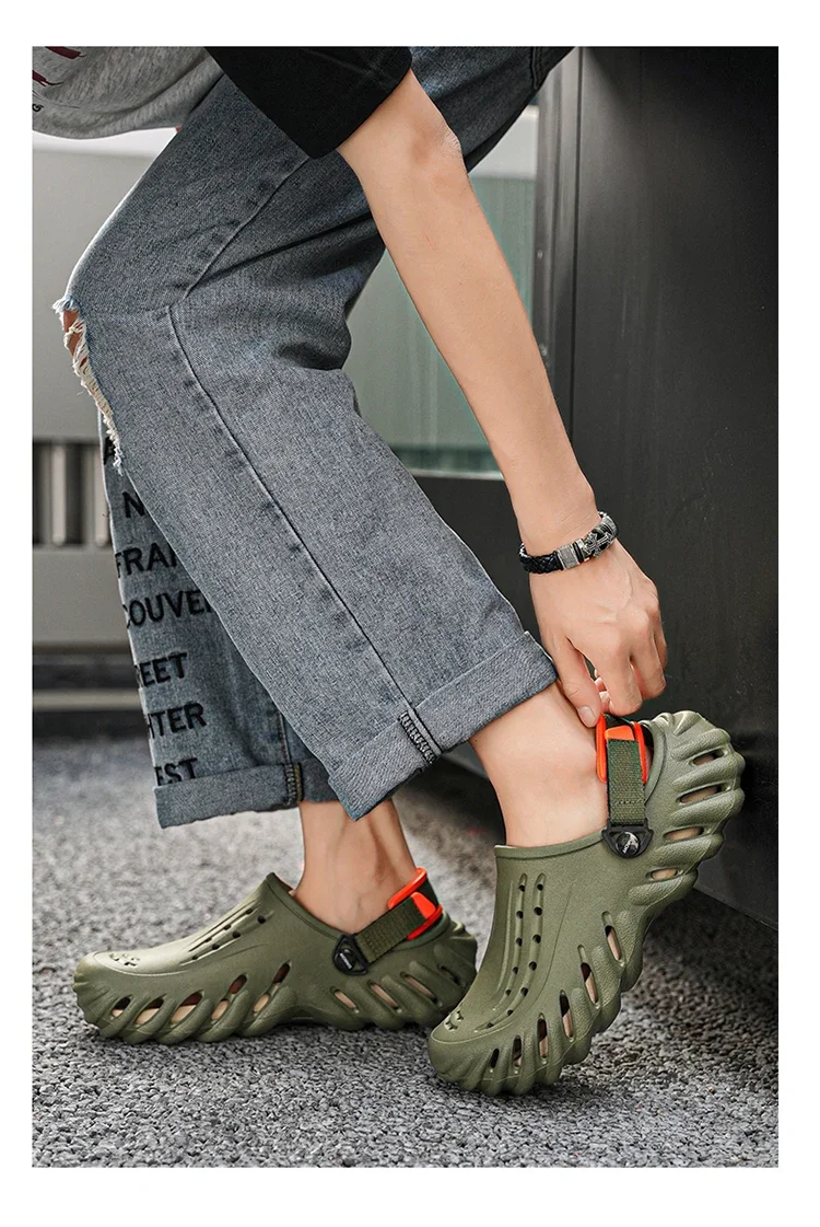 Marken-Herren-Slipper – Weiche und bequeme perforierte Outdoor-Schuhe, wasserdicht, höhenerhöhend, coole EVA-Fahrschuhe – Detail 21