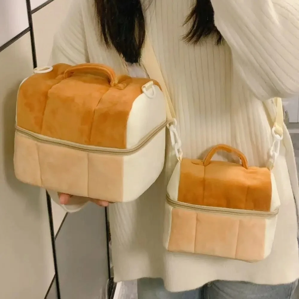 Cosmetic Bag Nylon Cotton Casual Zipper Solid Bread Shape Storage Bag Camera Bag Purse Korean Lovely