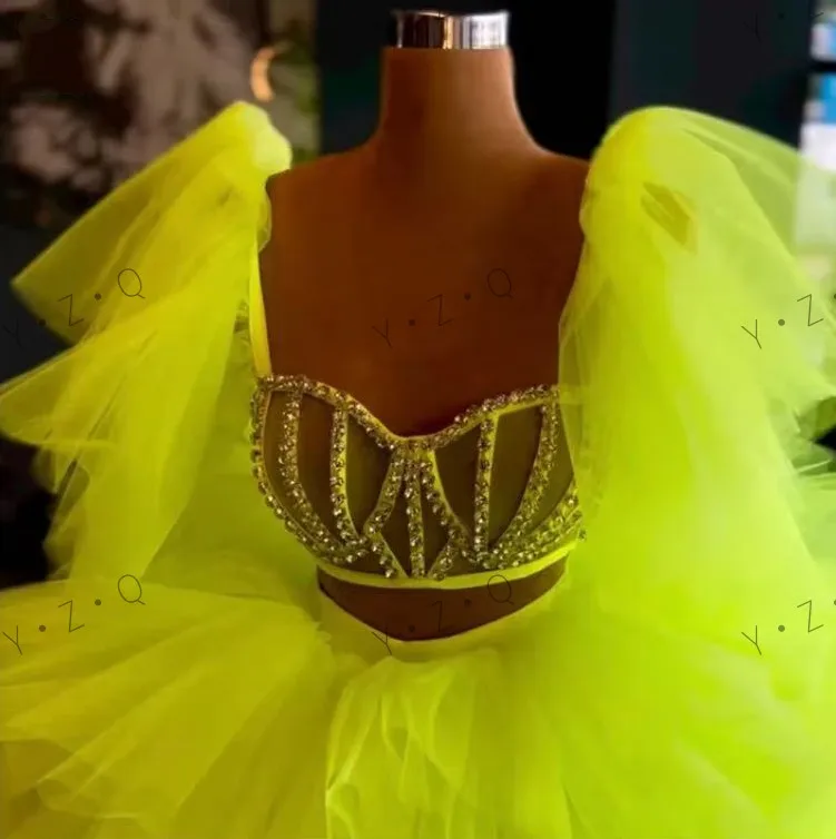 Flurescent Formal Dresses Tulle Multi Layered Prom Gowns Extra Lush Corset Beading 2 Pieces Women Party Dress Lace Up Back