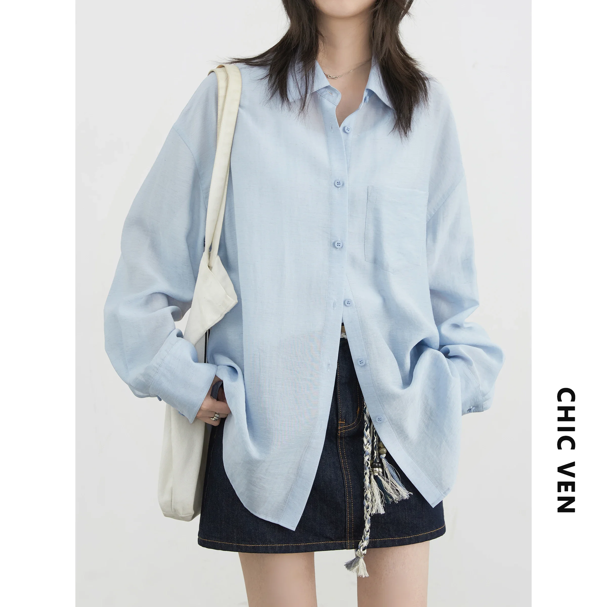 CHIC VEN Fashion Women Long Sleeve Shirts Solid Loose Casual New Style Design Back Hollow Out Female Blouse Spring Summer 2026