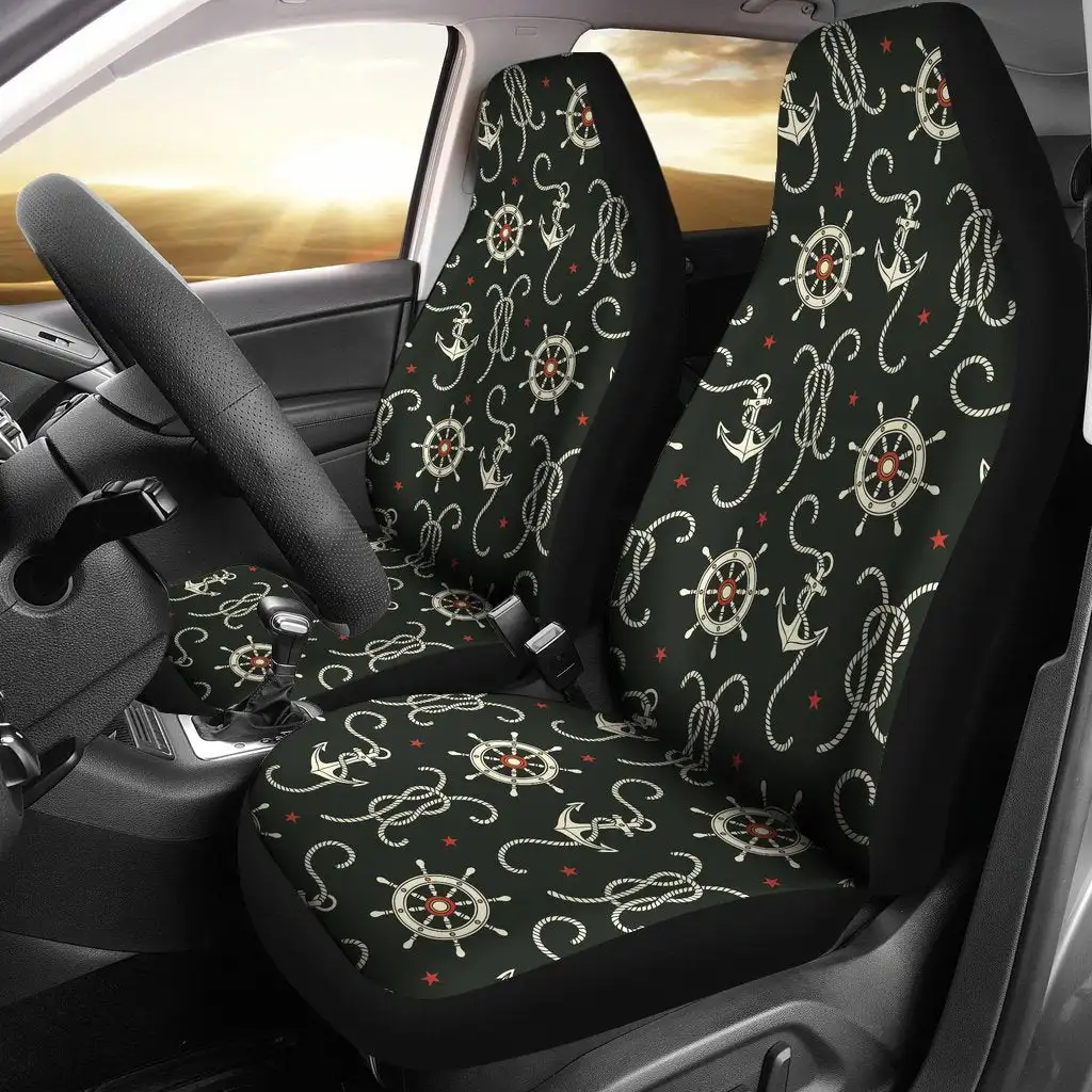 Anchor Nautical Pattern Print Seat Cover Car Seat Covers Set 2 Pc, Car Accessories Car Mats