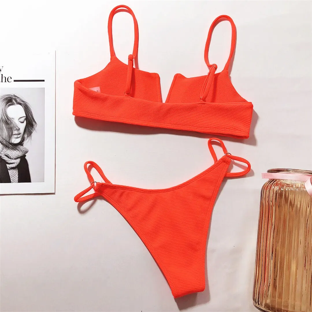 3 Farben 2026 Gerippter Neon-Gelber Bikini Damen-Badeanzug Zweiteiliger Bikini-Set Bademode Badeanzug Schwimmen Damen V2131 – Detail 21