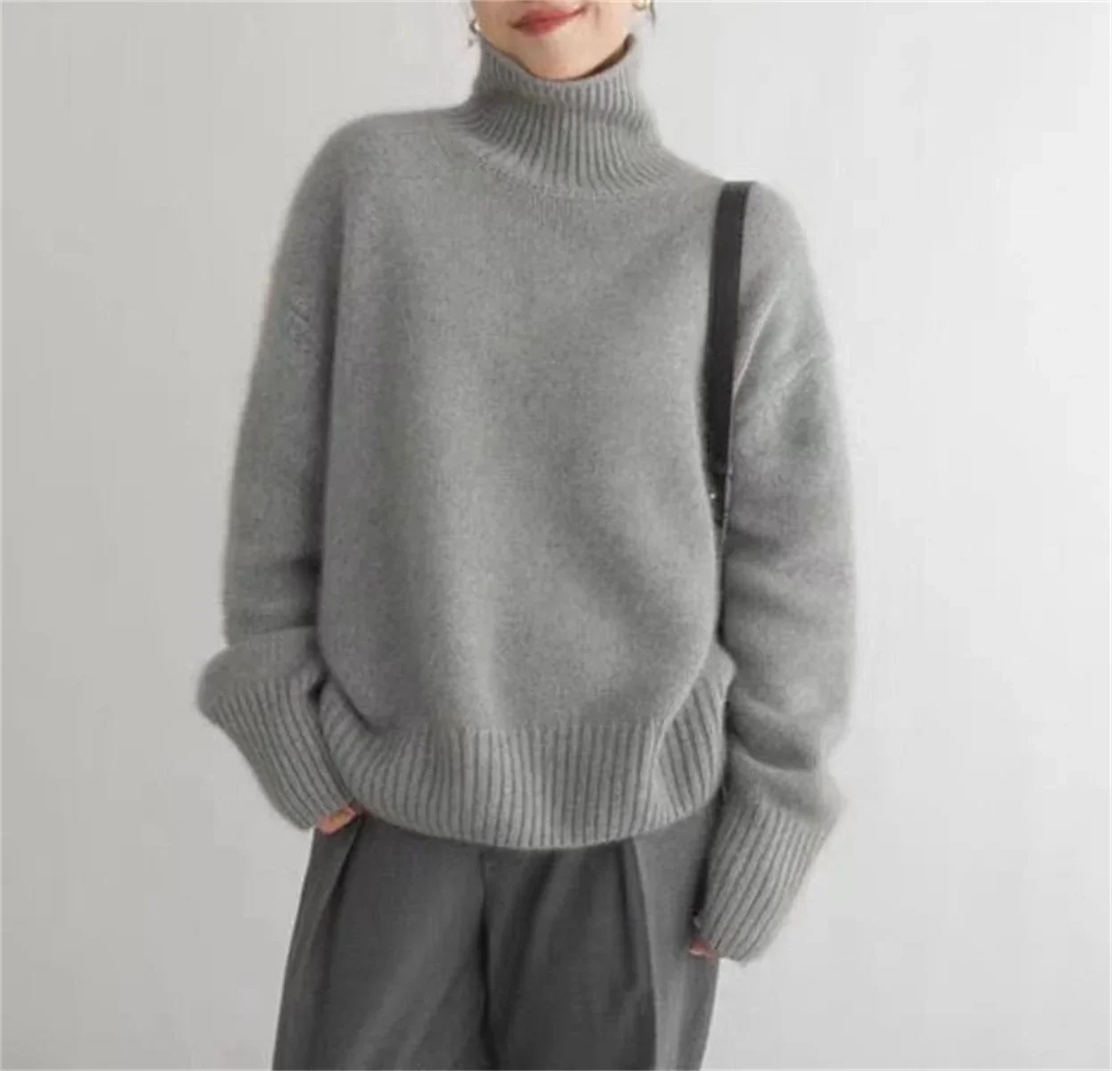 Autumn Fashion Pure Wool Sweater For Women Casual Turtleneck Loose Long Sleeve Pullovers Elegant Female Street Knitted Jumpers