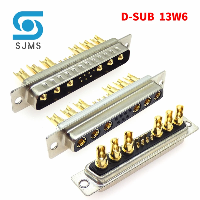 1PCS 13W6 30A Gold plated Male / Female high current Connector D-SUB adapter solder type 13Pin Plug Socket Welding High Power