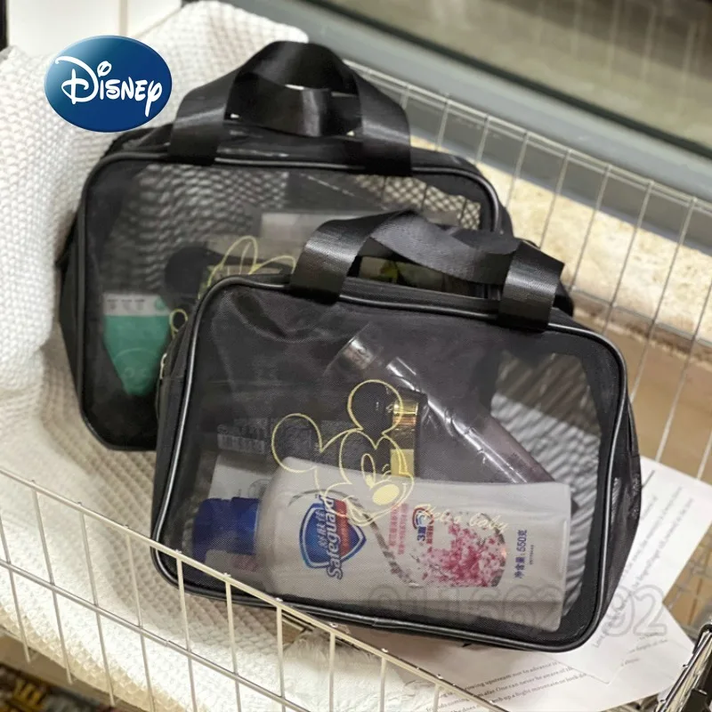 Disney Mickey New Cosmetic Bag Mesh Transparent Women\'s Portable Cosmetic Bag Fashion Beach Bag Large Capacity High Quality