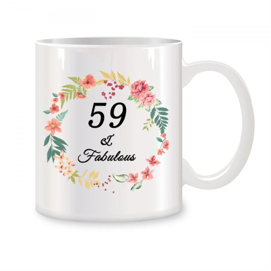 

59th Fabulous Mugs for Grandma Mom Wife Sister Aunt Friends Birthday Novelty Coffee Ceramic Tea Cups White 11 oz