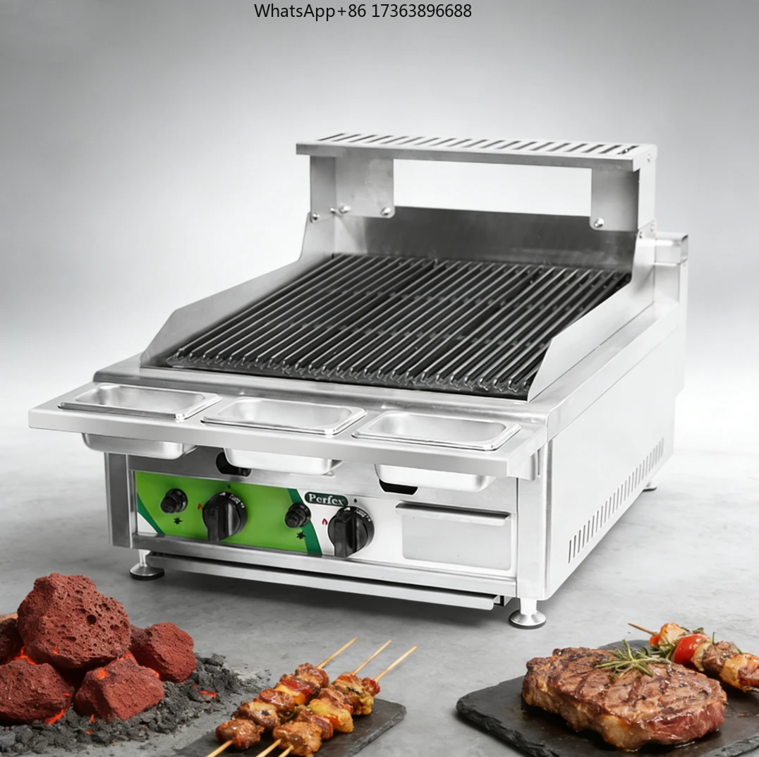 U Shape Burner Gas Lava Rock Grill and Charbroiler Even Heating Commercial Countertop LRG-60