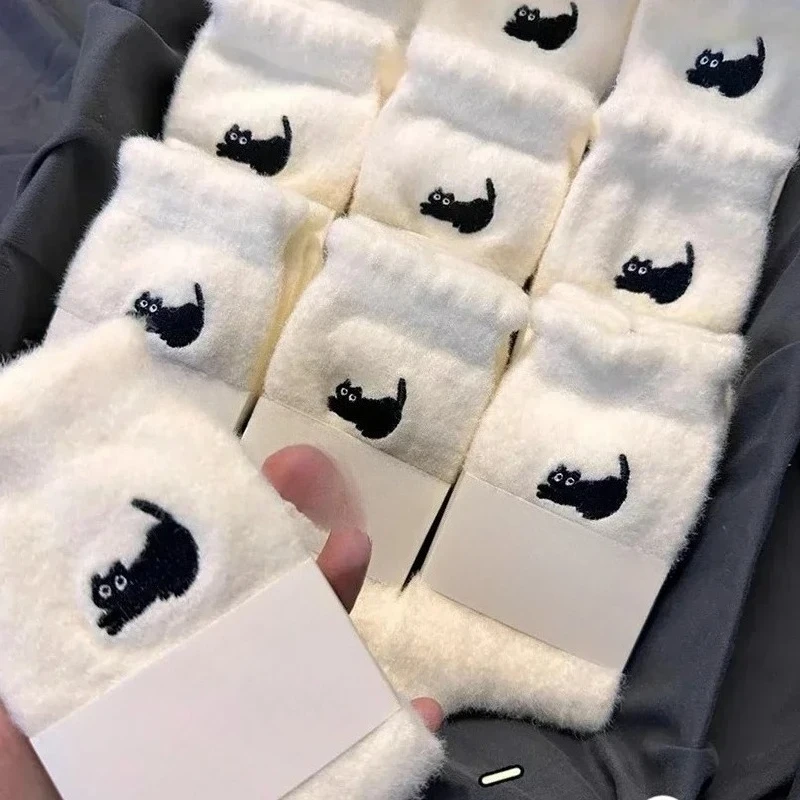 1/3 pares premium sentir bonito gato aconchegante peludo vison meias de veludo outono inverno meias engrossadas pelúcia quente sono casa meias fofas