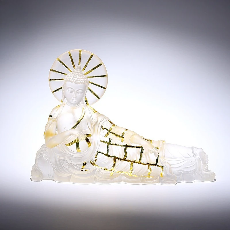 Glazed reclining Buddha statue, big day Tathagata ornament, Buddha statue at home