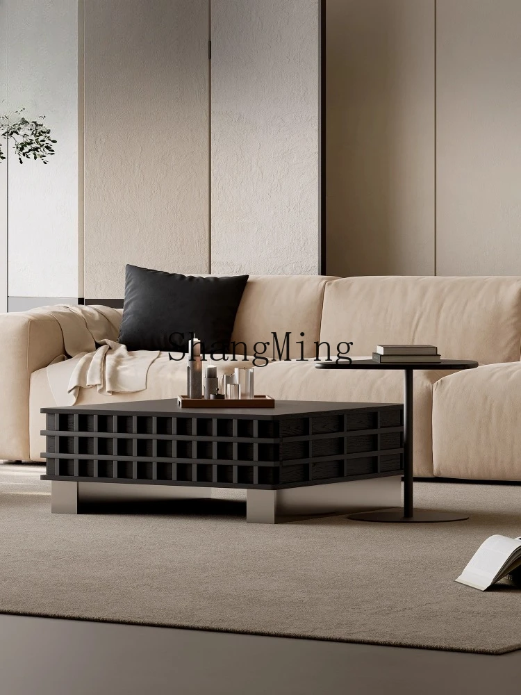 

CL Minimalist Square Coffee Table Living Room Home Wabi-Sabi Style Artistic Black Coffee Table