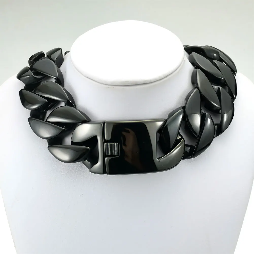 Black 316L Stainless Steel All Polished 32mm Width Very Heavy 40-55cm Necklace