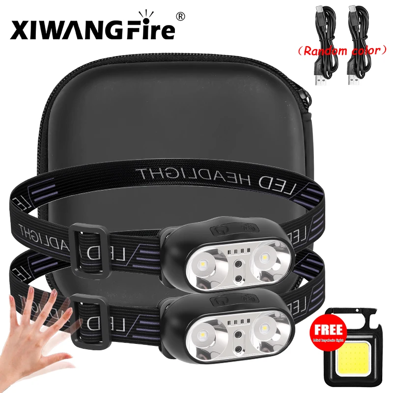 Mini recarregável poderoso sensor farol de pesca acampamento usb cabeça lanterna cob led cabeça luz tocha faróis lanterna frontal