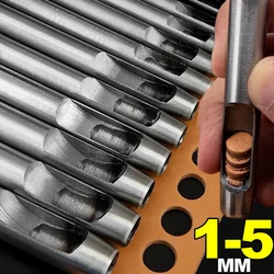1-5MM Leather Hollow Punch Set Round Hole Punching Kit Steel DIY Craft Leather Working Tools for Watch Band Fabric Gasket Belt