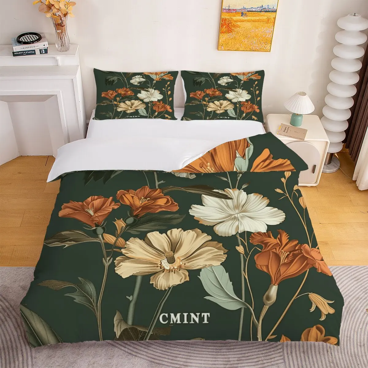 

Orange flower Duvet size White flower Room decoration bedding set